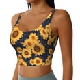 thumbnail image 2 of Daiia Navy Blue Plaid Sunflower Printed Women's Sports Bra, Breathable Activewear Bra with U-Back Design and Removable Pads, Comfortable and Supportive for Yoga, Workout-Small, 2 of 8
