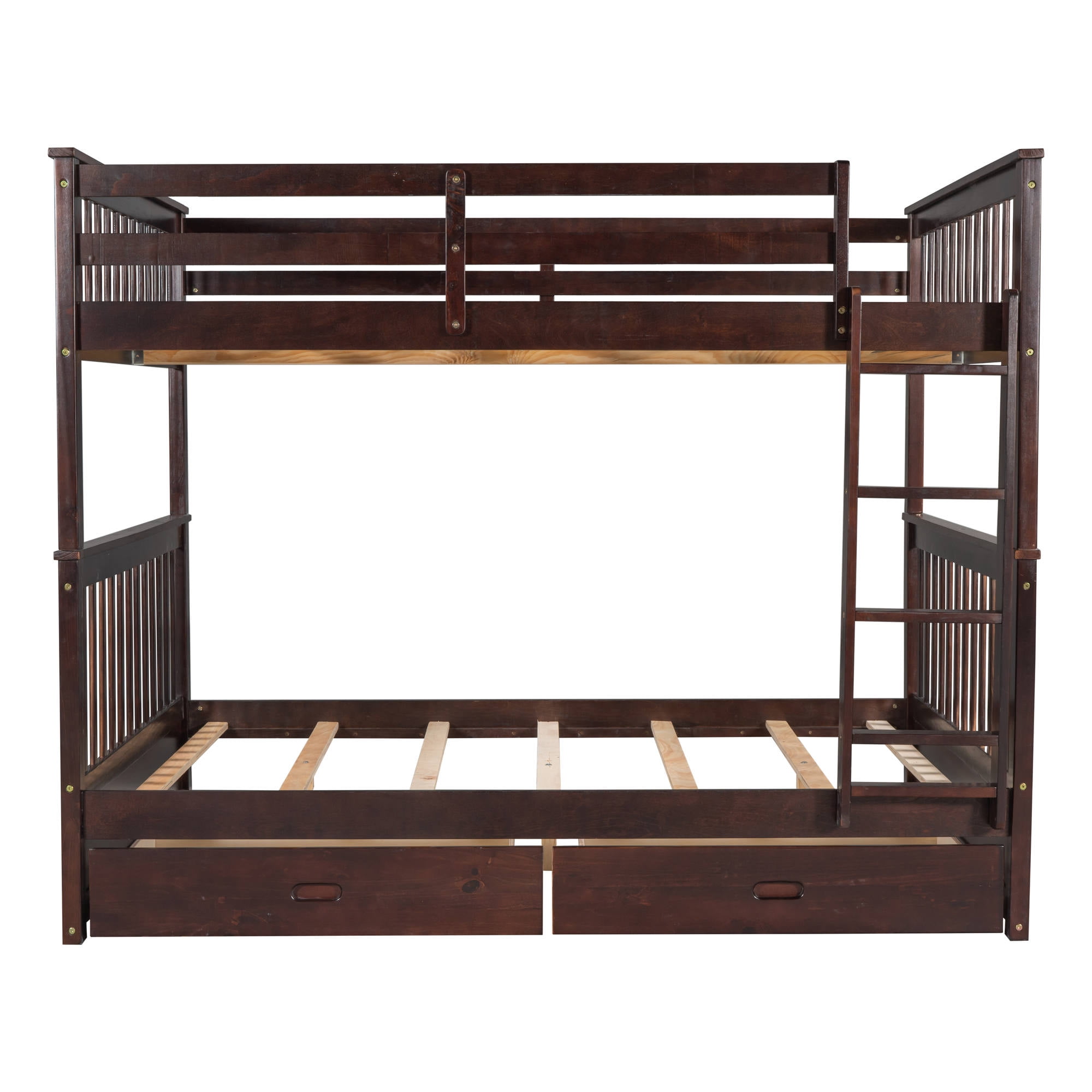 DEALTOPS Full over Full Bunk Bed with Ladder and 2 Drawers for Kids Adults Bedroom Furniture, Espresso