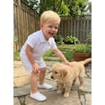thumbnail image 4 of BemeyourBBs Toddler Baby Boy Summer Clothes Newborn Infant Boys Baptism Outfit Cotton Gauze Solid Color Short Sleeve Button Down Shirt Tops And Shorts Set Pocket, 4 of 9