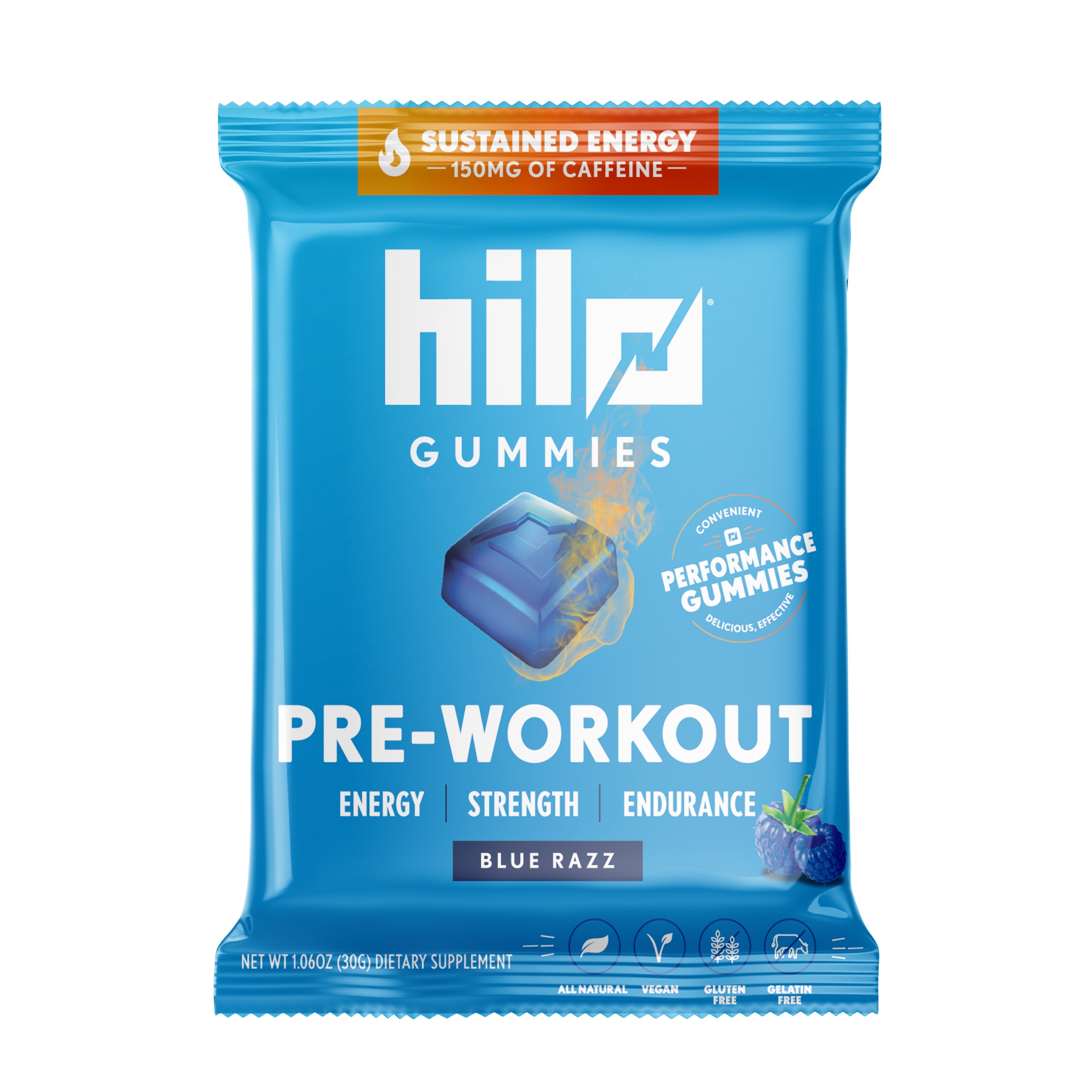 Hilo Pre Workout Energy Gummies W Caffiene Blue Razz Flavor 10 Ct Single Serve Packs Walmart Com Walmart Com