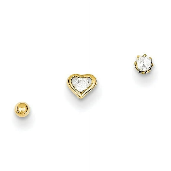 10K Yellow Gold Set Of 3 Nose Studs Nostril Jewelry