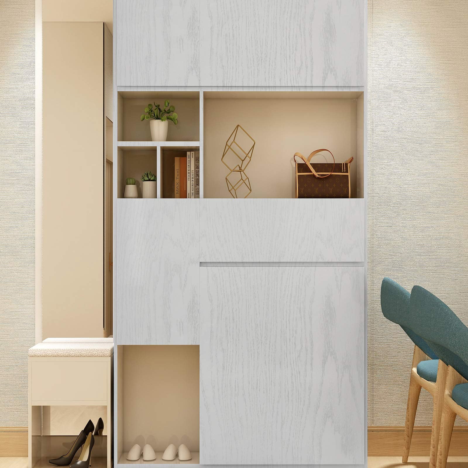 White Wood Grain Contact Paper 24 X 196 In  Self-adhesive Wallpaper Peel And Stick Removable Decorative Wall Covering Vinyl Film For Shelf Liner Furniture Kitchen Cabinet Countertop Drawer