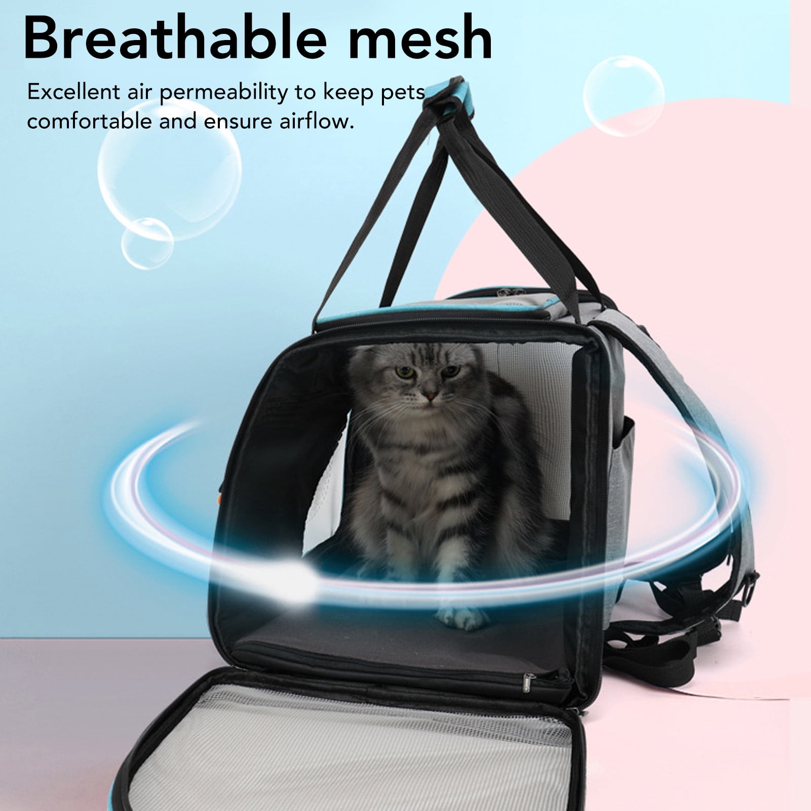 Suodoka Breathable Mesh Pet Carrier Backpack, Large Capacity Portable Cat & Dog Carrier Bag for Outdoors Travel, Grey/Blue