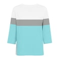 thumbnail image 4 of Women V Neck T Shirts Trendy Graphic 3/4 Sleeve Tops Comfortable Soft Tees Classic Loose Dressy Summer Shirts Cyan L, 4 of 5