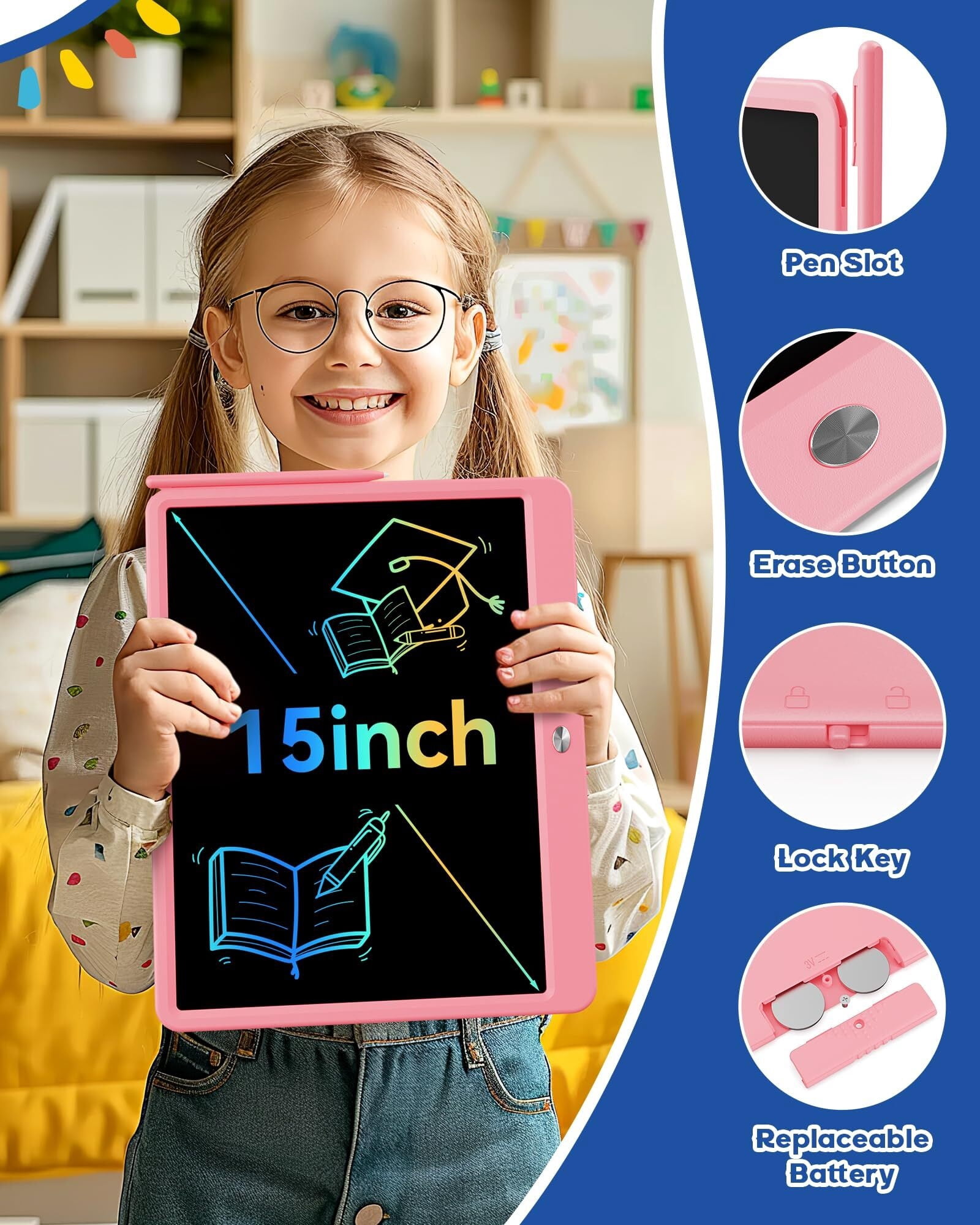 10 Inch LCD Writing Tablet for 3-8 Year Olds - Electronic Drawing Pad and Doodle Board as Educational Birthday Gifts for Girls and Boys (Pink)