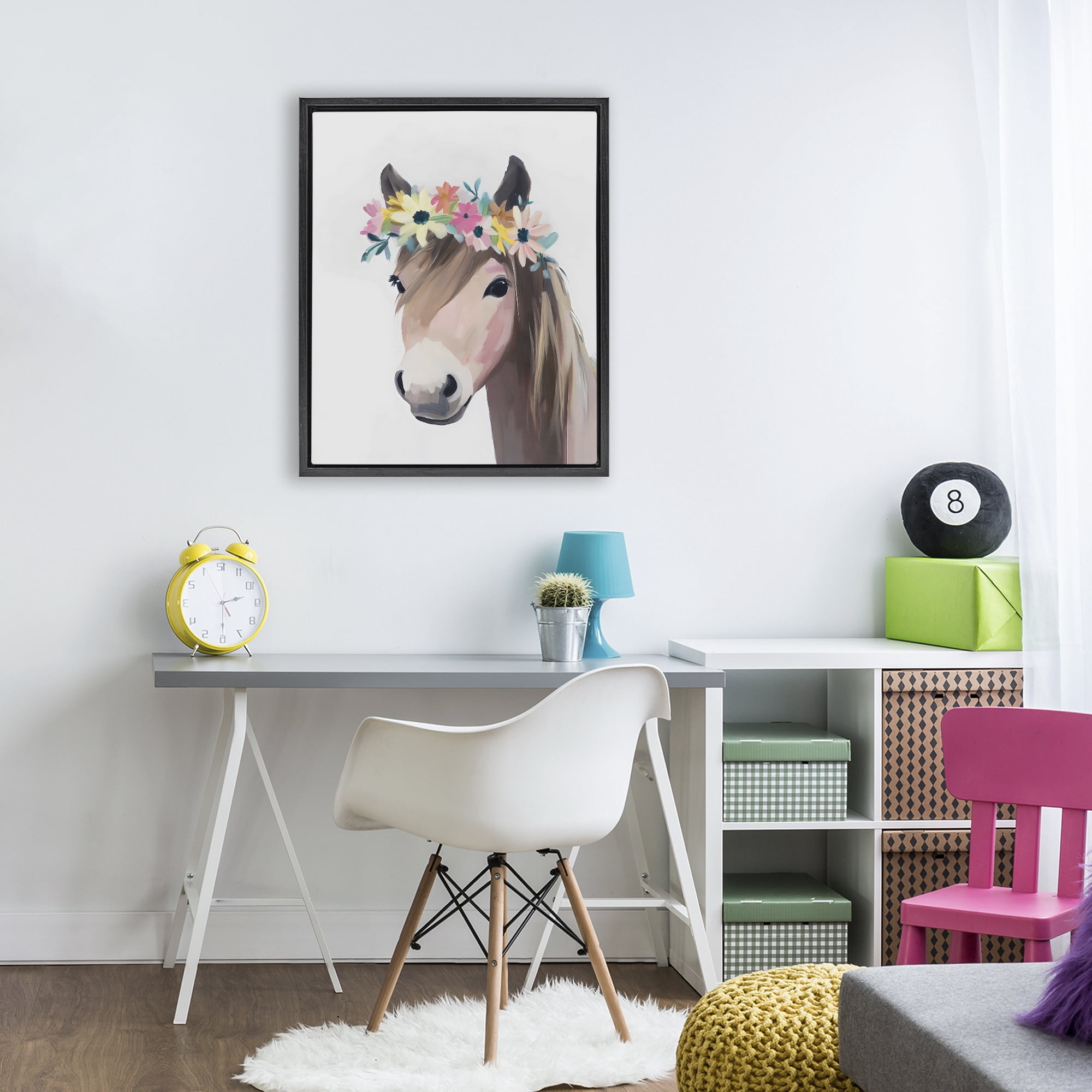 Stupell Industries Flower Crown Horse Black Framed Floater Canvas Wall Art, design by The Prints Vibe