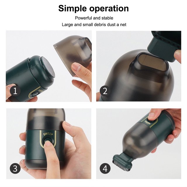 Tabletop Vacuum with Storage Box Portable Cleaning Desk Cleaning Tool with Tool Low Noise Computer Dust Removal for Household Dormitory Car-interior Green