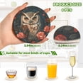 thumbnail image 3 of Haosy Set of 6 Drink Woven Coaster with Holder Heat Resistant Non-Slip Bar Coasters 4 Inches Cool Owl with Rose, 3 of 7
