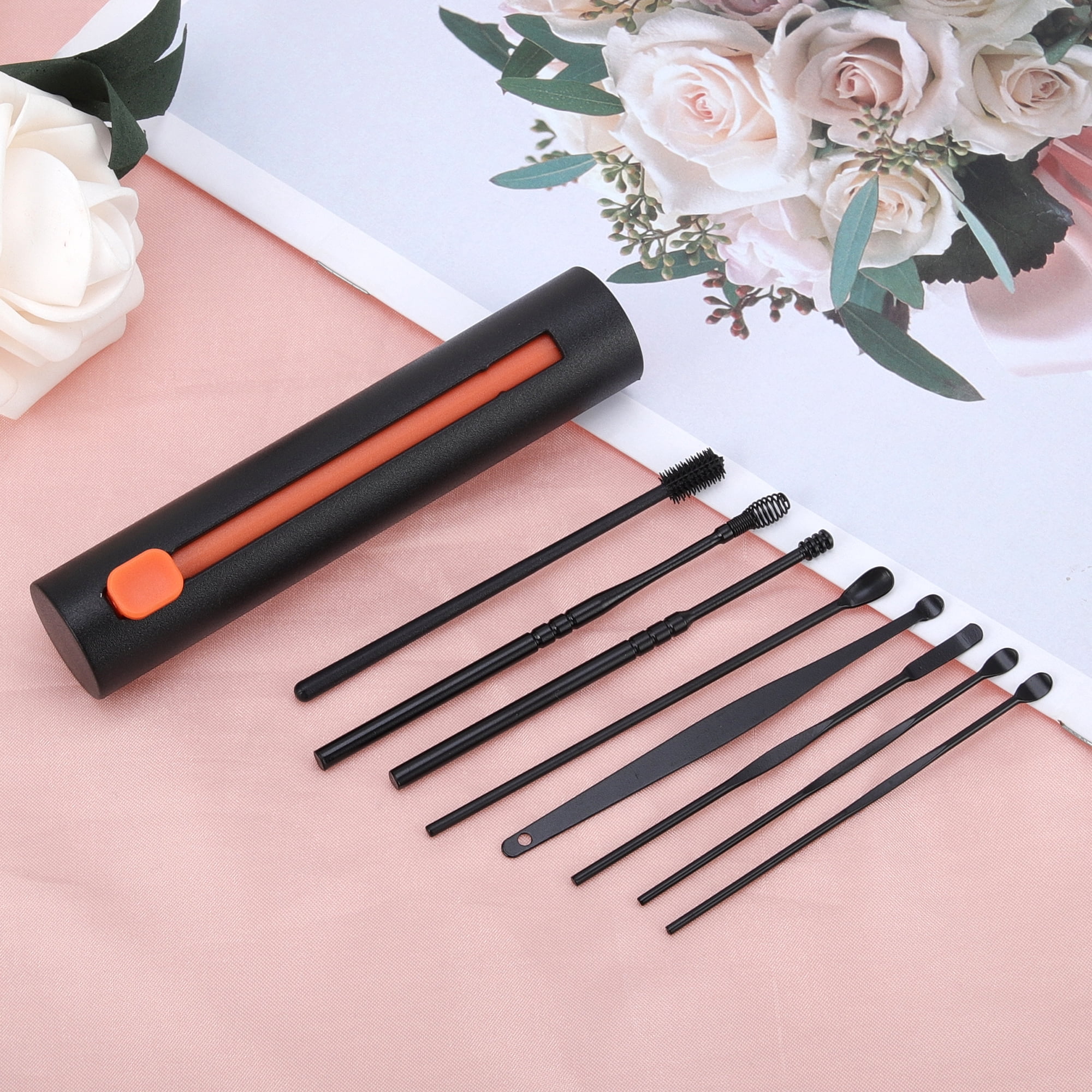Unique Bargains Durable Earwax Cleaning Tool Kit Black Stainless Steel 8 Piece Set