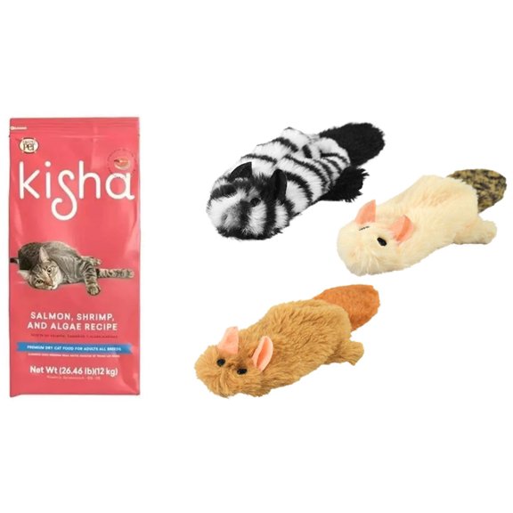 Paquete Comida para gato Kisha 12 kg + 1 juguete relleno de catnip y cola squeaker Fancy pets.
