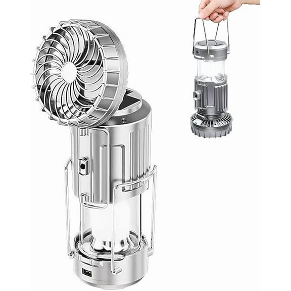 Calenarcnt Camping Lantern, 5-in-1 Portable LED Camping Lantern with Fan, Solar Rechargeable Camping Lights for Camping (Gold)