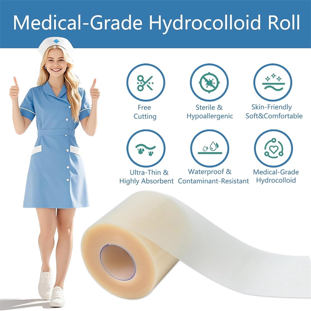 Triani 1Roll Hydrocolloid Roll for Wound Care 16.4Ft Extra Large Hydrocolloid Patch Bandages with Self-Adhesive Waterproof Ultra Absorbent Flexible DIY Size & Shape Latex-Free