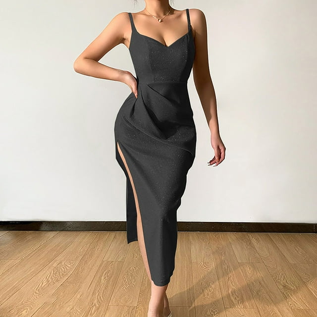 Fankiway Mode Femmes Été Décontracté Solide Col en V Camisole Sans Manches Robe Longue de Plage Grande Taille Robes Femmes