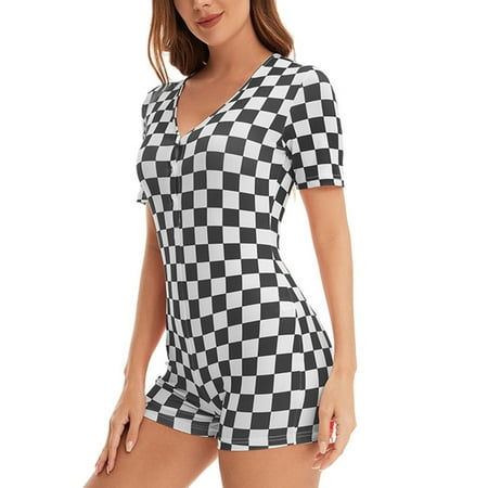 

Rejlun Women Sleepwear Polka Dot Jumpsuits Short Sleeve Pants T-shirt Romper Casual Bohemian Mini Trousers Black M