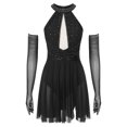 thumbnail image 1 of Oyolan 2 Pcs Costumes de Danse Lyrique pour Femmes Robe de Bal Fendue en Maille Froncée avec Gants Noir TG, 1 of 7