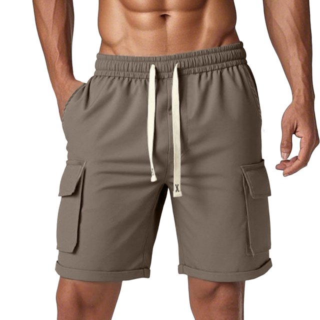 Pantalones cortos informales para hombre: corte holgado, pierna recta, largo medio, para casa, playa y actividades al aire libre en verano, múltiples bolsillos, poliéster.