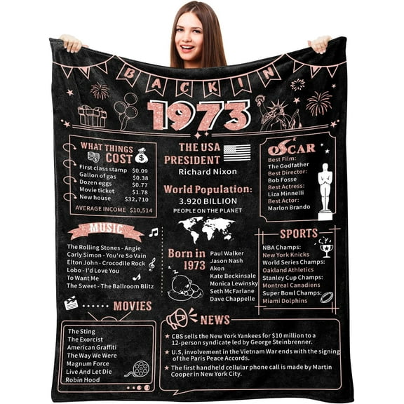 50th Birthday Gifts for Women - 50"x60" Throw Blanket 50th Birthday Decorations for Girl, 50th Birthday Gift Ideas, Back in 1973 Throw Blanket Grandma/Mom Birthday Gifts (Back in 1973)