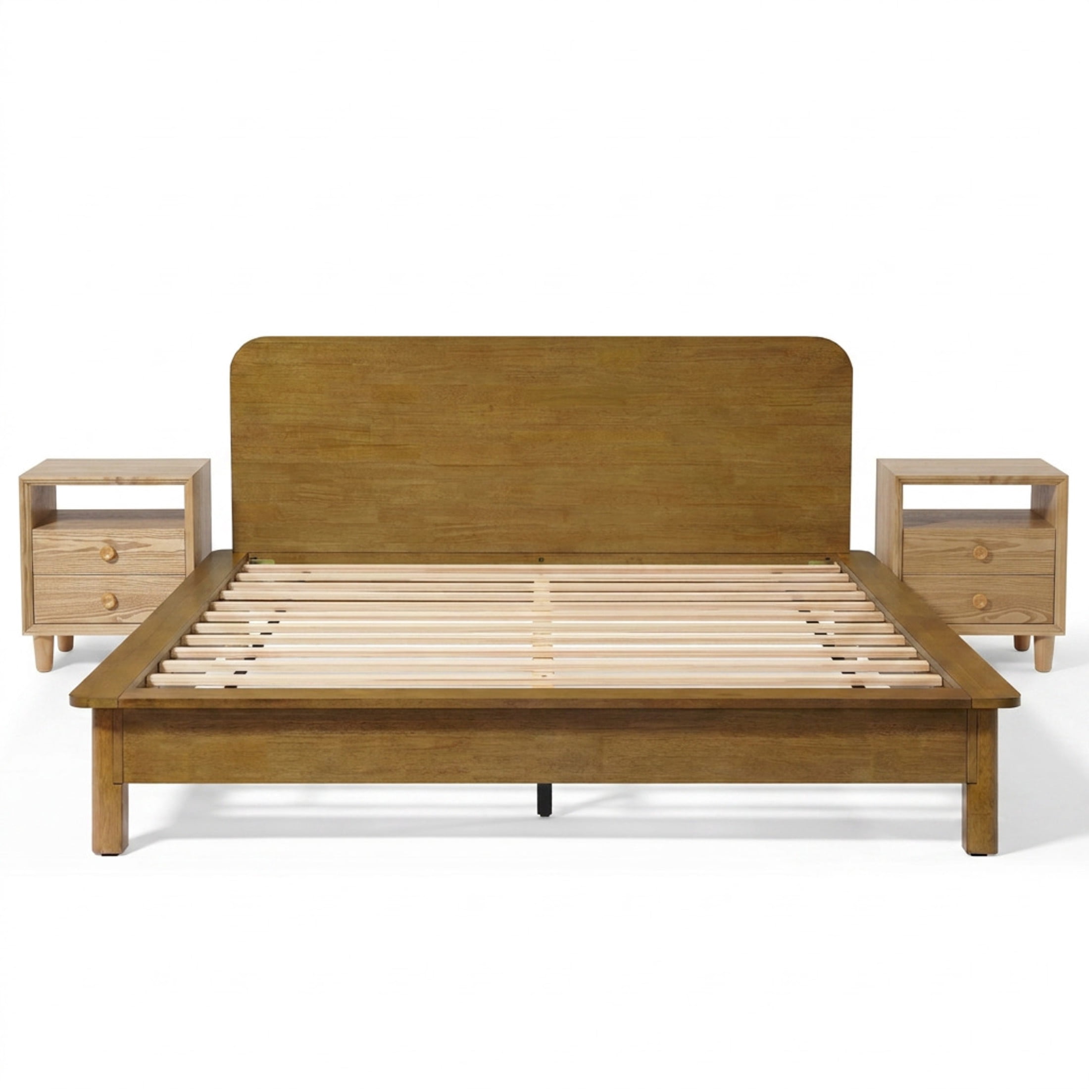 Christopher Knight Home Modern Bedroom Set, Wood Queen Platform Bed with 2 Nightstands, Natural