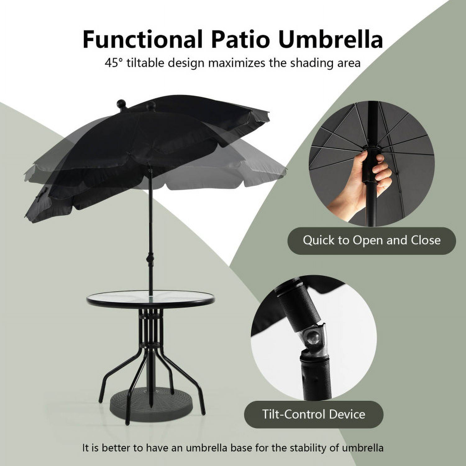 Aimee Lii 6 Pieces Patio Dining Set Folding Chairs Glass Table Tilt Umbrella for Garden, Outdoor Patio Furniture, Gray