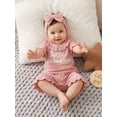 thumbnail image 6 of BemeyourBBs Preemie Baby Girl Summer Clothes Baby Girl Newborn Hospital Going Home Outfits Waffled Romper I'm New Here Letter Bow Embroidery Short Sleeve Jumpsuit and Headband Set, 6 of 9