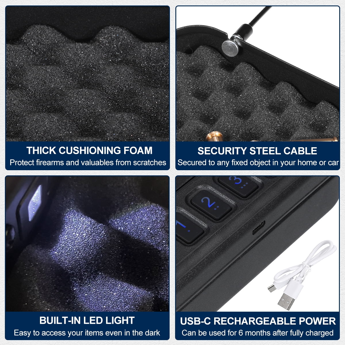 Blacksmith Portable Gun Safe for Pistol RFID Quick Access Handgun Safe Alloy Steel Gun Lock Box Small Pistol Safe for Nightstand Car Travel with Digital Passcode Key Unlock USB Rechargeable Battery
