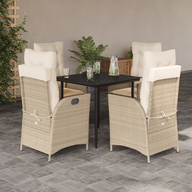 vidaXL 5 Piece Garden Dining Set with Cushions Beige Poly Rattan