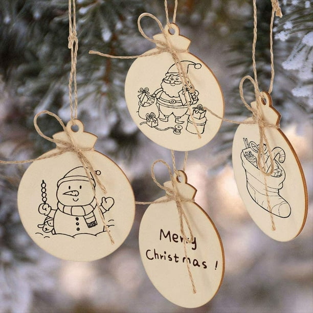 50 Piezas de Adornos Navideños de Madera para Hacer Tú Mismo, Grandes Rodajas de Madera Natural Pretaladradas con Agujeros, Círculos de Madera para Manualidades Navideñas