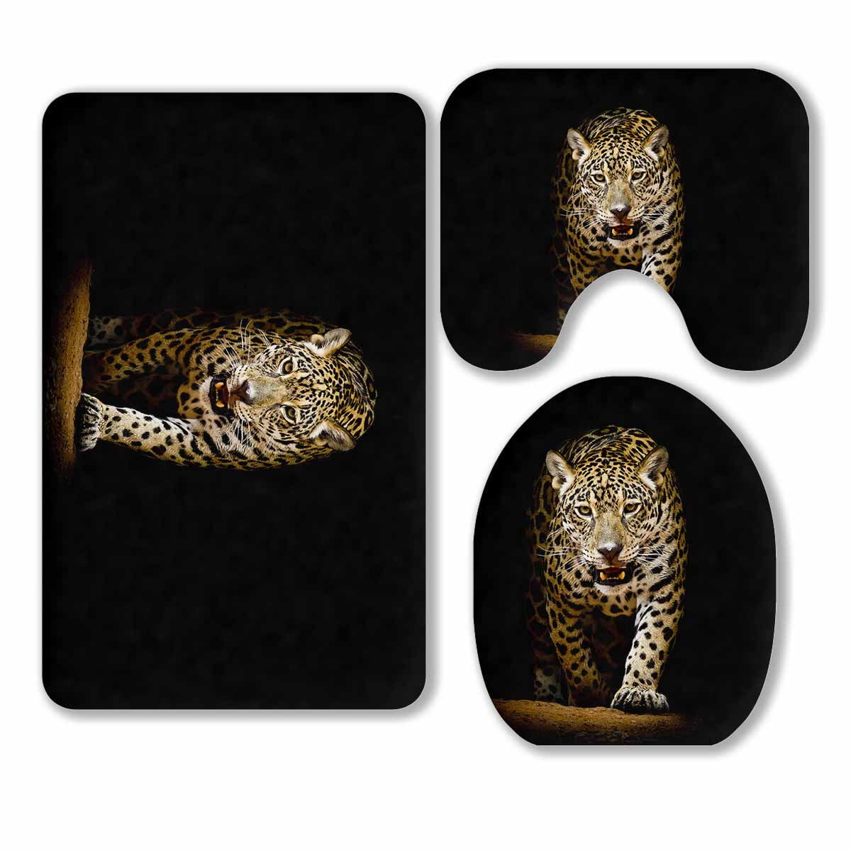 PKQWTM Leopard portrait 3 Piece Bathroom Rugs Set Bath Rug Contour Mat