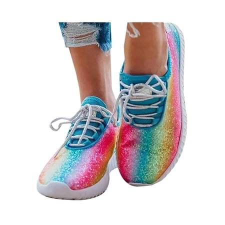 

UPAIRC Women Flat Lace Up Sport Trainers Breathable Multicolor Sneakers Shoes