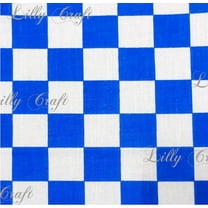 Checkered 1" Royal Blue White Poly Cotton Fabric - Sold By The Yard - 58" / 60"