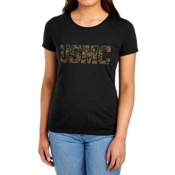 Us Marine Corps USMC Camo Fill Women's T Shirt (2X-Large) Black