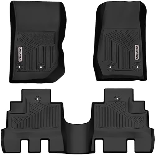 OEDRO Tapis de Sol Adaptés aux Jeep Wrangler JK Unlimited JKU 4 Portes 2014-2018 (Non Compatibles avec les Modèles 2 Portes et JL), Tapis de Voiture Noirs en TPE Toutes Saisons Doublures de Plancher pour 1re et 2e Rangées