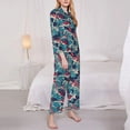 thumbnail image 3 of Yiaed Fish In The Wave Print Pajamas Women's Long Sleeve Sleepwear Soft Button Down Loungewear Pjs Lounge Set Nightwear Womens Pajama Pants-XX-Large, 3 of 7