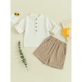 thumbnail image 2 of Bslissey Toddler Boy Cotton Linen Shorts Set Solid Color Long Sleeve Mock Neck Tops with Elastic Waist Shorts 2Pcs Outfits Infant Summer Casual Clothes 6 Months-4 Years, 2 of 9