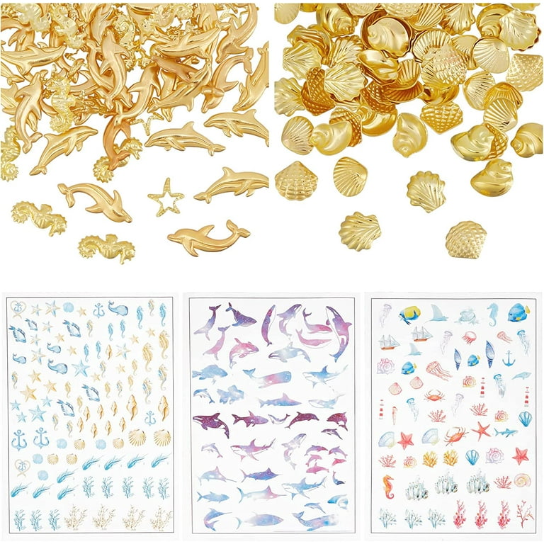 160Pcs Ocean Themed Resin Fillers 8-Style Alloy Epoxy Resin Supplies Whale  Alloy Cabochons Starfish Shell Dolphin Resin Accessories with 4 Sheets 3D