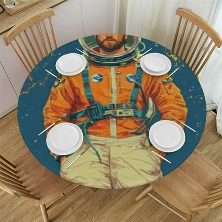 

Cool Man in Outer Space Galaxy Round Tablecloth with Oxford Elastic Table Cover Waterproof Oil-Proof Table