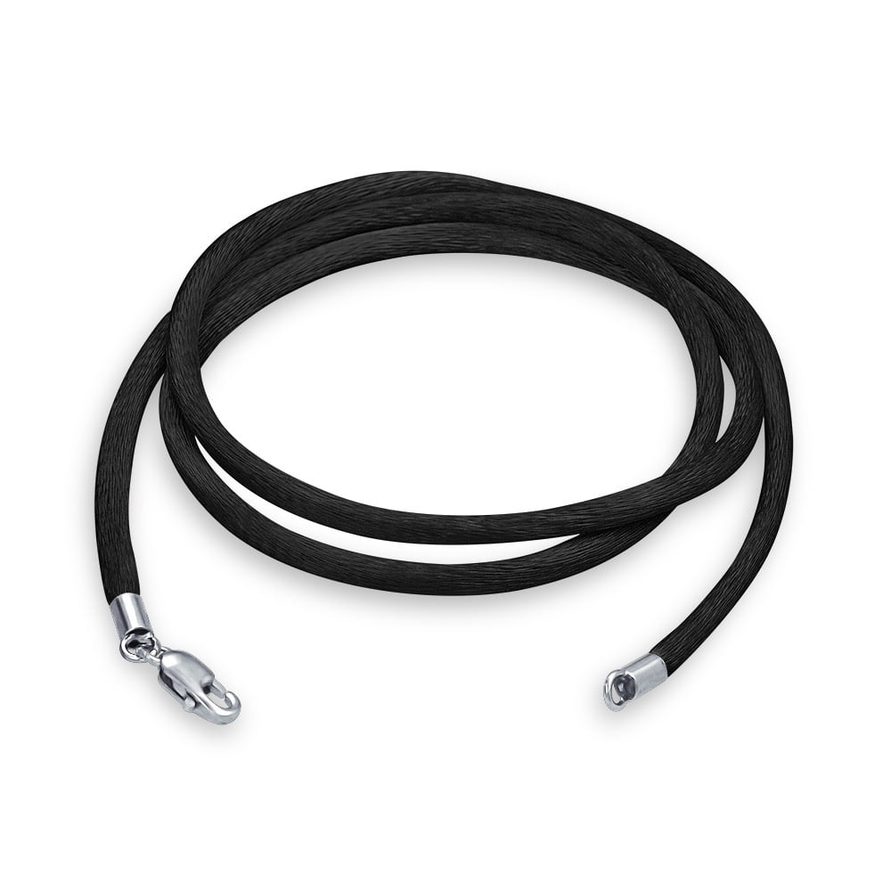 Black satin cords for pendants handmade 5 24" Silver Plated clasps Necklaces 