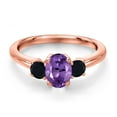 thumbnail image 3 of Gem Stone King 18K Rose Gold Plated Silver Purple Amethyst and Black Onyx Engagement Ring for Women | 1.01 Cttw | Oval 7X5MM | Gemstone February Birthstone | Size 7, 3 of 6