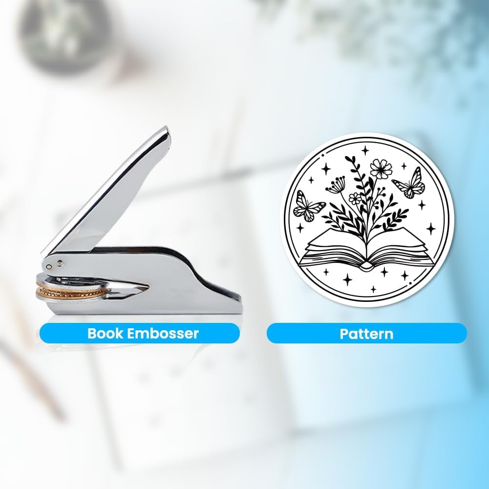 Book Embosser Personalized Wildflower Book Pattern Book Stamp Durable Library Stamp with Handle Set for Books Library Envelopes Documents Invitation