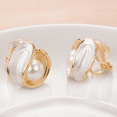 thumbnail image 5 of Yoursfs Gold Stainless Steel Clip on Earrings for Women White Half Hoop Pearl Clip-on Earrings for Wedding Jewelry, 5 of 6