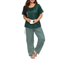 thumbnail image 3 of Casual Striped Round Neck Tee Pant Sets Short Sleeve Green Plus Size Pajama Sets (Women's), 3 of 4
