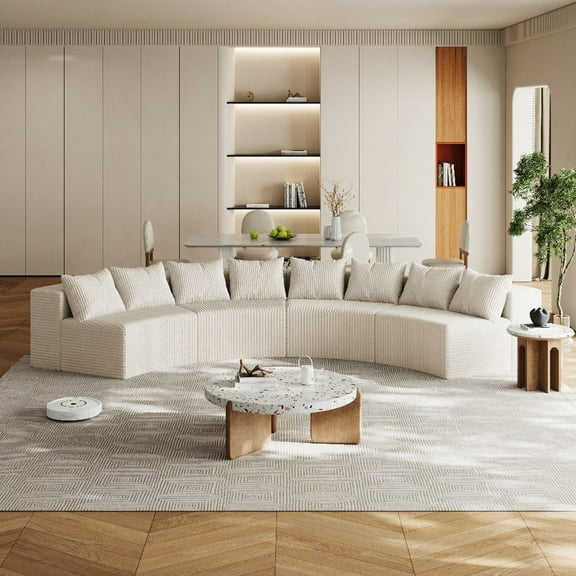 Modern Curved Corduroy Sectional Sofa 220cm for Living Room, Bedroom (4 Modules)
