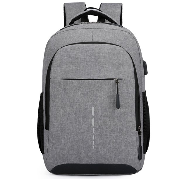 Mochila de viaje para portátil, mochila para portátil con puerto de carga USB, gris claro
