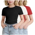 thumbnail image 4 of WAVSUF Girls Short Sleeve Tee 3-Pack Round Neck Short Sleeve Skinny Summer Casual Soft T-Shirt Red Size 7-8, 4 of 5