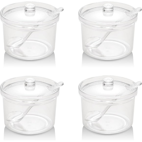 EcoNesxp 4-piece acrylic sugar bowl with lid and spoon cute sugar bowl 4-piece acrylic sugar bowl with lid and spoon ml oz
