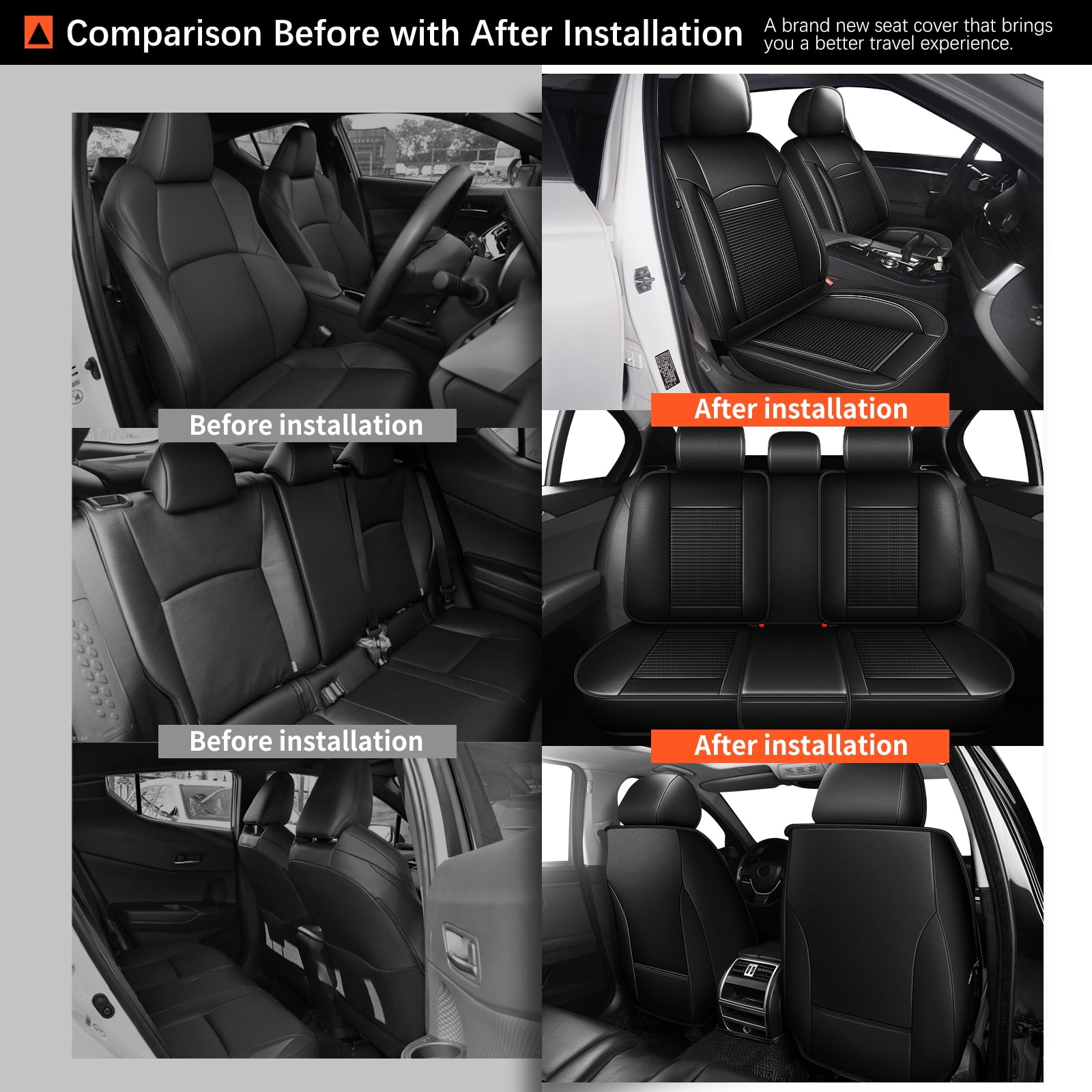 DIKSOAKR Car Seat Covers Full Set for Toyota RAV4 2013-2025 2026 5 Seats Breathable Leather Seat Covers Cushion Compatible Airbag Easy To Install Black,Full Set(2 Row 5 Seats)