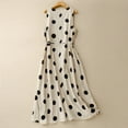 thumbnail image 6 of SMihono Women's Casual Polka Dot Printed Sleeveless Dress for Women Drawstring Waist Round Neck Flowy Party Midi Dresses Khaki M, 6 of 8