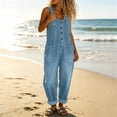 thumbnail image 5 of ClodeEU Women's Wide Leg Denim Bib Overalls,Casual Loose Baggy Jumpsuit with Pockets Light Blue,Women's Plus M, 5 of 6