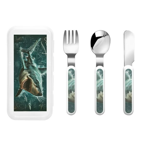 

Zeuib Abstract Geometric Shark Print 3 Pieces Children Fork Spoon Knife Set with Travel Case for Lunch Box Stainless Steel Kids Silverware Flatware Set Kids Utensil Set for School (Fork Spoon Knife)
