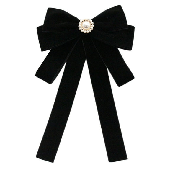Aellinatey Fashionable Pre Tied Bows Tie for Women Pearls Velvets Clip on Necktie Brooch